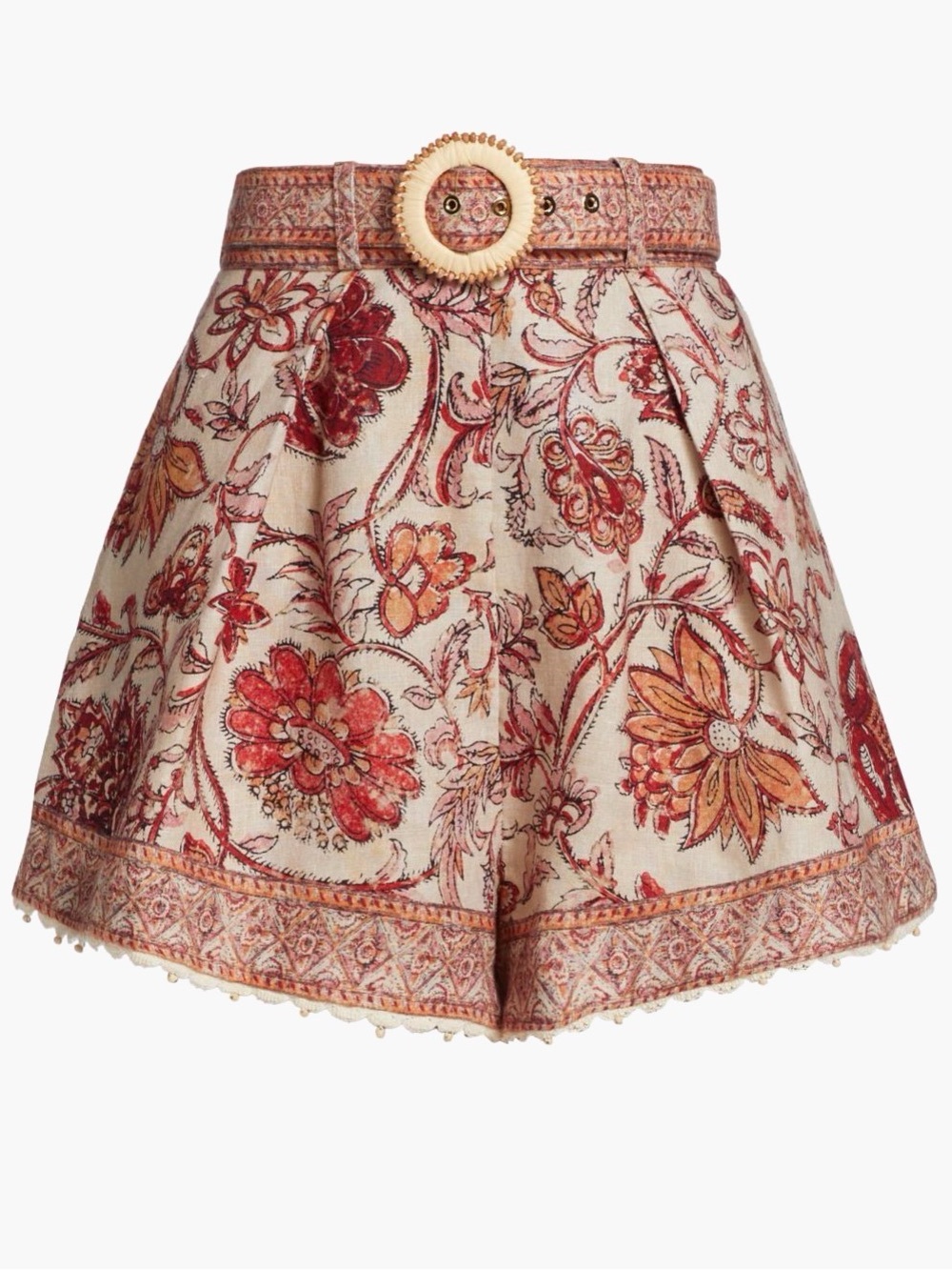 NWOT Zimmermann Vitali Floral Belted Scallop-Trim Shorts, size 1